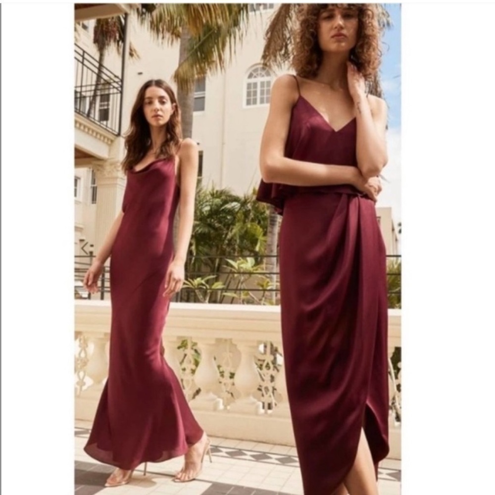 Shona Joy Luxe Cocktail Frill Dress Tulip Hem Garnet Burgundy Red Size 4 NWT